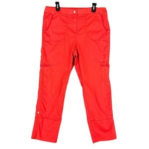 Chicos Womens Pants L Red Crop‎ Stretch Travel Capri Comfort Modern Resort Chic